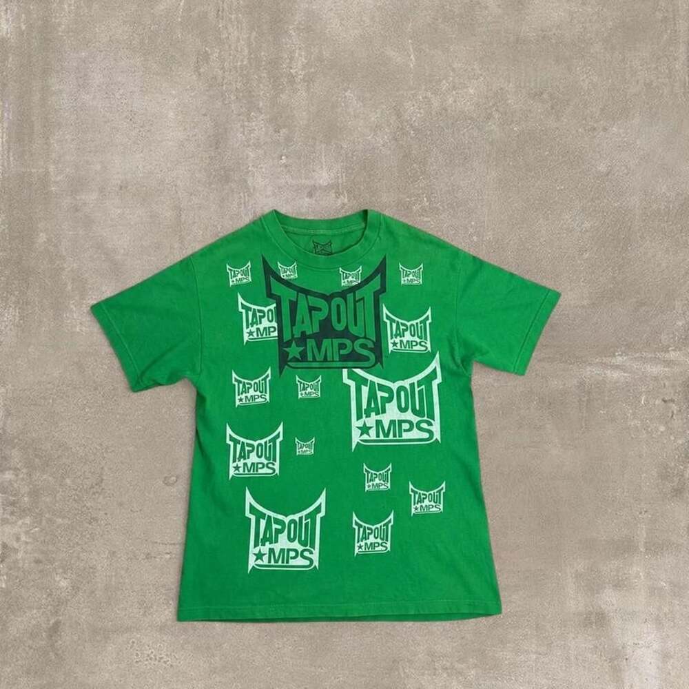 Tapout MPS All Over Print T Shirt Green Y2K MMA Streetwear Mens L